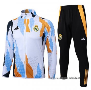 Chandal de Chaqueta del Real Madrid Nino 2024-2025 Blanco y Amarillo Chandal de Chaqueta del Real Madrid Nino 2024-2025 Blanco y Amarillo