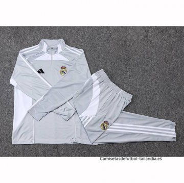 Chandal de Sudadera del Real Madrid 2025-2026 Gris Blanco