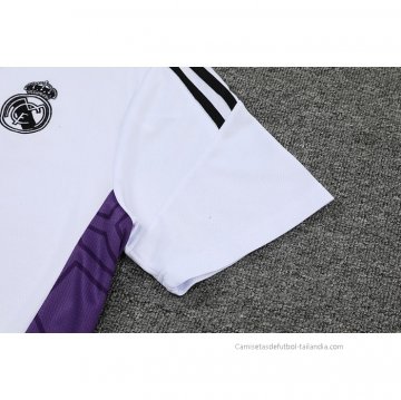 Chandal del Real Madrid Manga Corta 2022-2023 Blanco y Purpura - Pantalon Corto