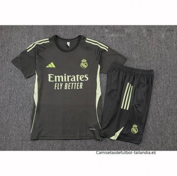 Chandal del Real Madrid Manga Corta 2025-2026 Gris Verde - Pantalon Corto