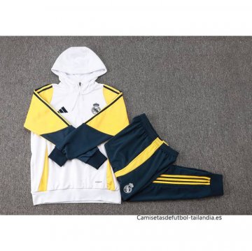 Chandal de Sudadera del Real Madrid Nino 2024-2025 Blanco Amarillo