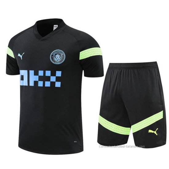 Chandal del Manchester City Manga Corta 2022-2023 Negro - Pantalon Corto - Haga un click en la imagen para cerrar
