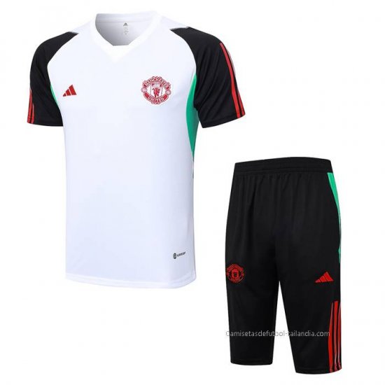 Chandal del Manchester United Manga Corta 2023-2024 Blanco y Negro - Pantalon Corto - Haga un click en la imagen para cerrar
