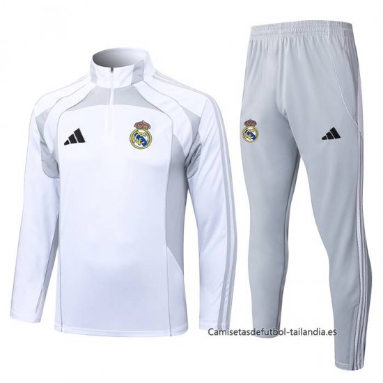 Chandal de Sudadera del Real Madrid 2025-2026 Blanco Gris - Haga un click en la imagen para cerrar