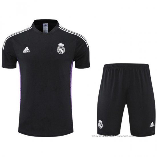 Chandal del Real Madrid Manga Corta 2022-2023 Negro y Purpura - Pantalon Corto - Haga un click en la imagen para cerrar