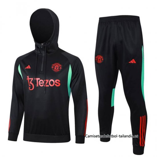 Chandal de Sudadera del Manchester United Nino 2023-2024 Negro y Rojo - Haga un click en la imagen para cerrar
