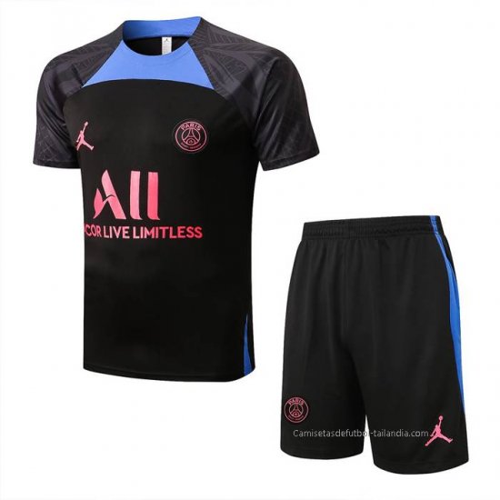 Chandal del Paris Saint-Germain Jordan Manga Corta 2022-2023 Negro y Azul - Pantalon Corto - Haga un click en la imagen para cerrar