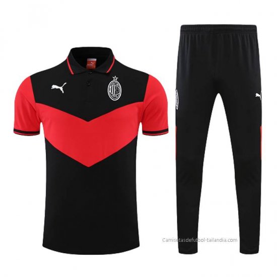 Conjunto Polo del AC Milan 2022-2023 Negro y Rojo - Haga un click en la imagen para cerrar