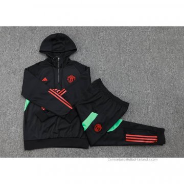 Chandal de Sudadera del Manchester United 2023-2024 Negro y Rojo