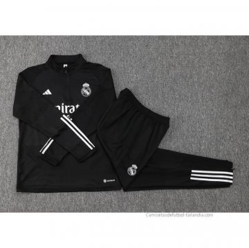Chandal de Sudadera del Real Madrid 2023-2024 Negro y Blanco