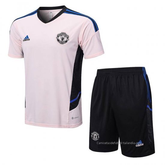 Chandal del Manchester United Manga Corta 2022-2023 Rosa - Pantalon Corto - Haga un click en la imagen para cerrar