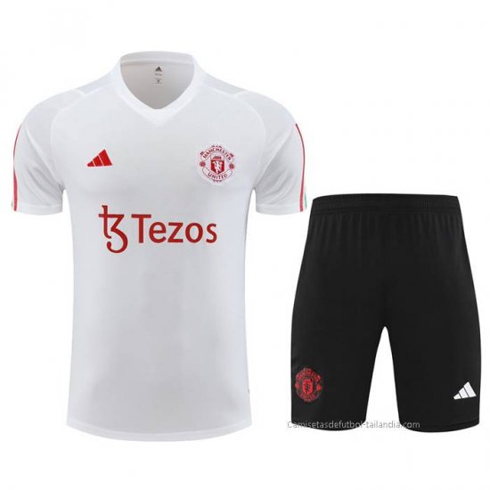 Chandal del Manchester United Manga Corta 2023-2024 Blanco - Pantalon Corto - Haga un click en la imagen para cerrar