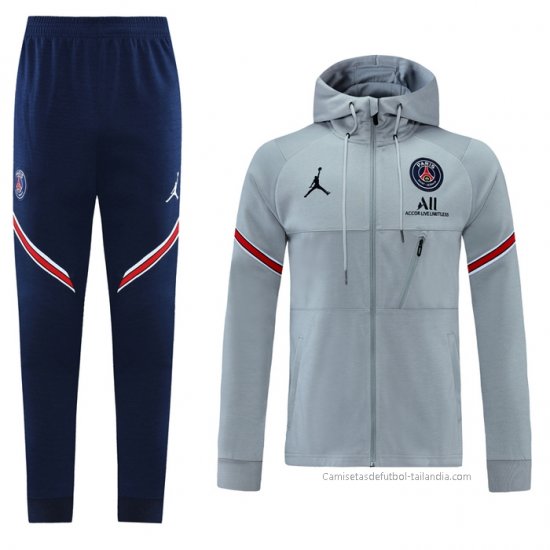 Chandal con Capucha del Paris Saint-Germain 2021-2022 Gris - Haga un click en la imagen para cerrar