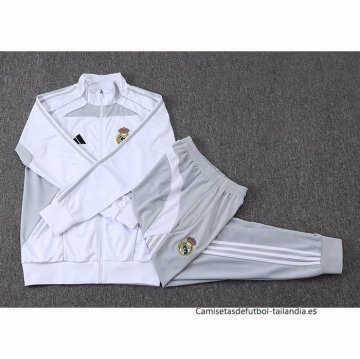 Chandal de Chaqueta del Real Madrid Nino 2025-2026 Blanco Gris