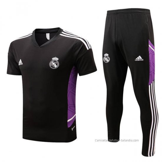 Chandal del Real Madrid Manga Corta 2022-2023 Negro y Purpura - Haga un click en la imagen para cerrar