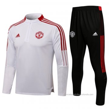 Chandal de Sudadera del Manchester United Nino 2021-2022 Blanco Chandal de Sudadera del Manchester United Nino 2021-2022 Blanco