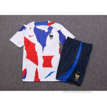 Chandal del Francia Manga Corta 2022-2023 Blanco Rojo Azul - Pantalon Corto