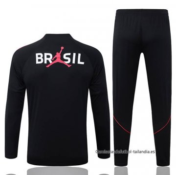 Chandal de Sudadera del Brasil Nino 2026-2027 Negro Rojo