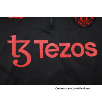 Chandal de Sudadera del Manchester United Nino 2023-2024 Negro y Rojo
