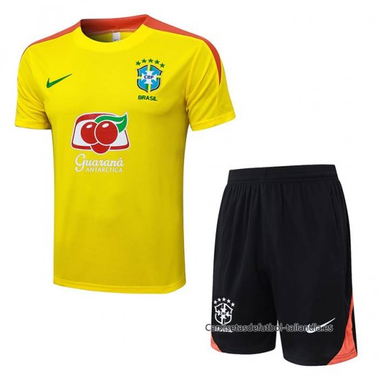 Chandal del Brasil Manga Corta 2025-2026 Amarillo - Pantalon Corto - Haga un click en la imagen para cerrar