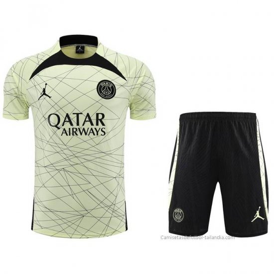 Chandal del Paris Saint-Germain Jordan Manga Corta 2023-2024 Amarillo - Pantalon Corto - Haga un click en la imagen para cerrar