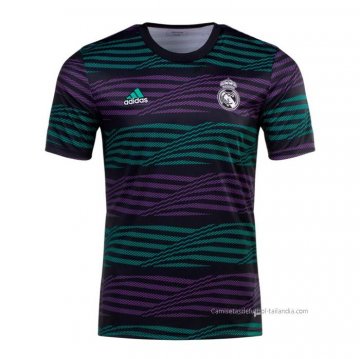 Camiseta Pre Partido del Real Madrid 2022 Verde y Purpura Camiseta Pre Partido del Real Madrid 2022 Verde y Purpura