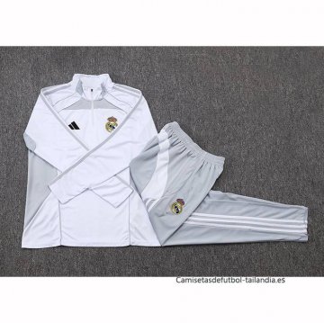 Chandal de Sudadera del Real Madrid Nino 2025-2026 Blanco Gris