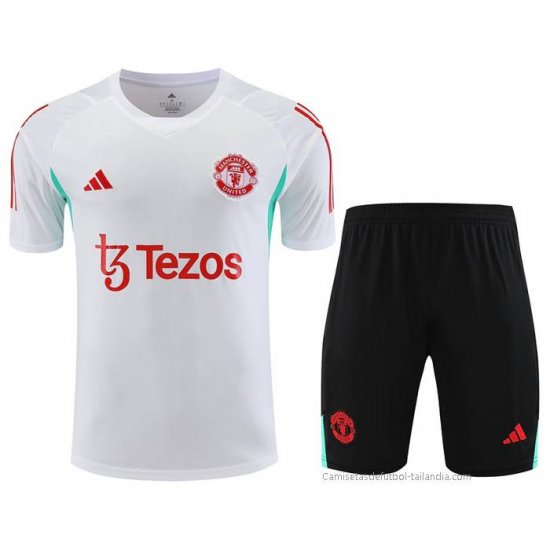 Chandal del Manchester United Manga Corta 2023-2024 Blanco - Pantalon Corto - Haga un click en la imagen para cerrar