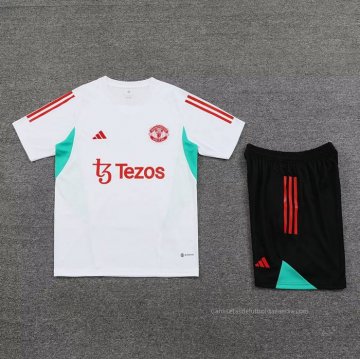 Chandal del Manchester United Manga Corta 2023-2024 Blanco - Pantalon Corto