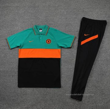 Conjunto Polo del Chelsea 2022-2023 Verde y Naranja