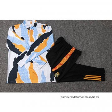 Chandal de Sudadera del Real Madrid 2024-2025 Blanco y Amarillo