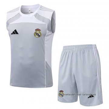 Chandal del Real Madrid Sin Mangas 2025-2026 Gris Blanco