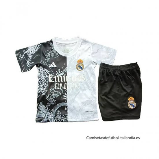 Camiseta Real Madrid Dragon Nino 2025-2026 Negro Blanco - Haga un click en la imagen para cerrar