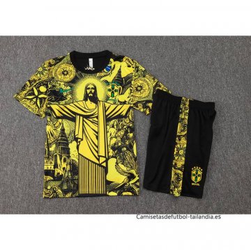 Chandal del Brasil Jesus Manga Corta 2024-2025 Amarillo - Pantalon Corto