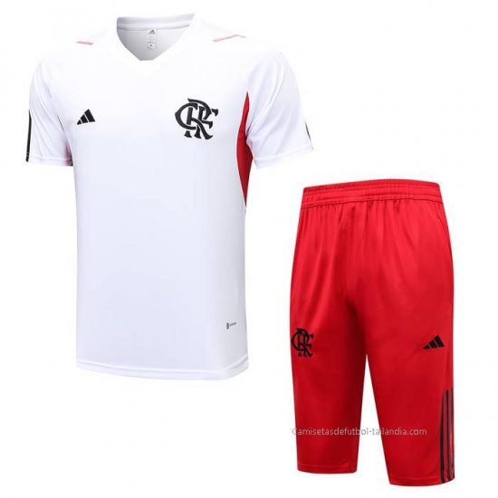 Chandal del Flamengo Manga Corta 2023-2024 Blanco - Pantalon Corto - Haga un click en la imagen para cerrar