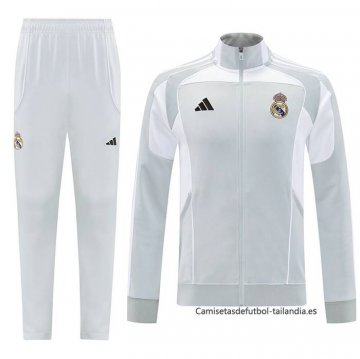 Chandal de Chaqueta del Real Madrid 2025-2026 Gris Blanco Chandal de Chaqueta del Real Madrid 2025-2026 Gris Blanco