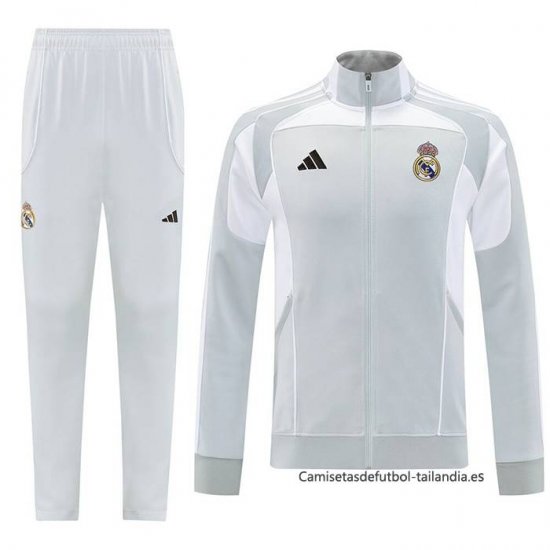 Chandal de Chaqueta del Real Madrid 2025-2026 Gris Blanco - Haga un click en la imagen para cerrar