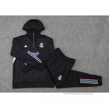 Chandal de Sudadera del Real Madrid Nino 2023-2024 Negro y Blanco