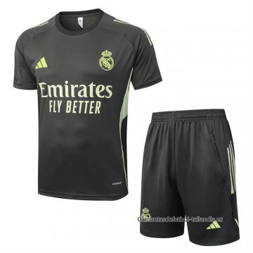 Chandal del Real Madrid Manga Corta 2025-2026 Gris Verde - Pantalon Corto Chandal del Real Madrid Manga Corta 2025-2026 Gris Verde - Pantalon Corto