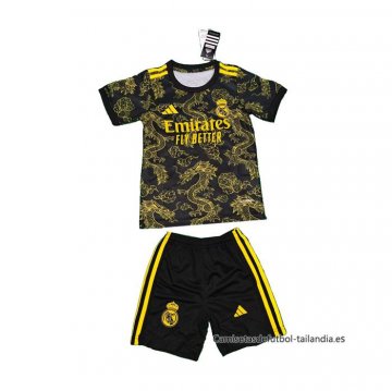 Camiseta Real Madrid Dragon Nino 2024-2025 Negro Oro Camiseta Real Madrid Dragon Nino 2024-2025 Negro Oro