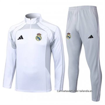 Chandal de Sudadera del Real Madrid Nino 2025-2026 Blanco Gris Chandal de Sudadera del Real Madrid Nino 2025-2026 Blanco Gris