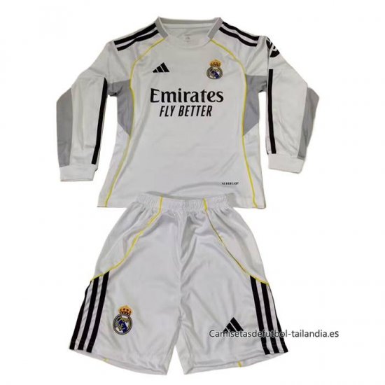 1ª Camiseta Real Madrid Manga Larga Nino 2025-2026 - Haga un click en la imagen para cerrar
