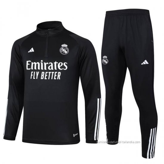 Chandal de Sudadera del Real Madrid 2023-2024 Negro y Blanco - Haga un click en la imagen para cerrar