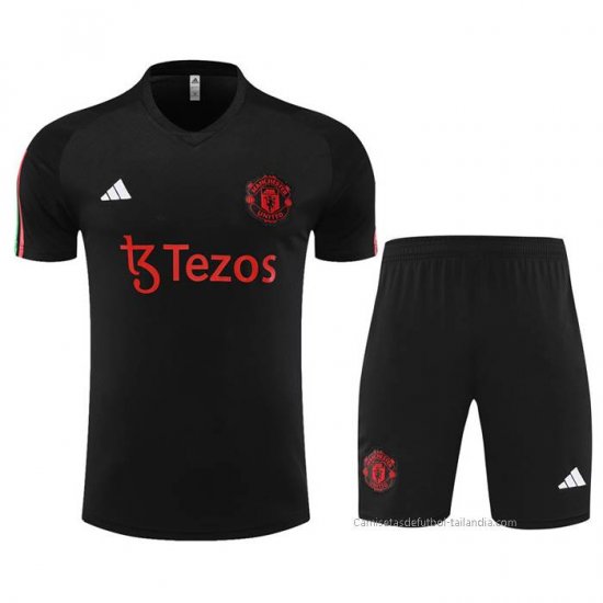 Chandal del Manchester United Manga Corta 2023-2024 Negro - Pantalon Corto - Haga un click en la imagen para cerrar