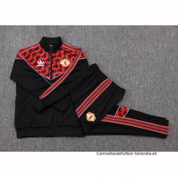 Chandal de Chaqueta del Manchester United Nino 2025-2026 Negro Rojo