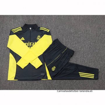 Chandal de Sudadera del Real Madrid Nino 2025-2026 Negro Amarillo