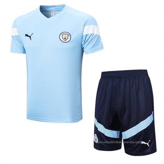 Chandal del Manchester City Manga Corta 2022-2023 Azul - Pantalon Corto - Haga un click en la imagen para cerrar
