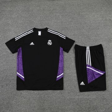 Chandal del Real Madrid Manga Corta 2022-2023 Negro y Purpura - Pantalon Corto