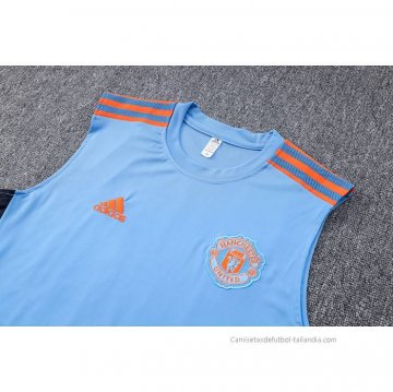 Camiseta de Entrenamiento Manchester United Sin Mangas 2022-2023 Azul Claro