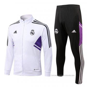 Chandal de Chaqueta del Real Madrid Nino 2022-2023 Blanco y Purpura Chandal de Chaqueta del Real Madrid Nino 2022-2023 Blanco y Purpura
